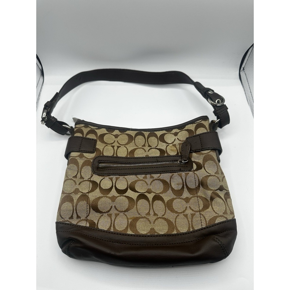 Coach Signature Soho Hobo Shoulder Bag Brown Khaki Canvas Leather Buckle Trim 14 - Picture 6 of 16